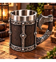 Viking Baltalı Dekoratif Kupa Paslanmaz Çelik İç Hazneli Ahşap Görünümlü Tasarım