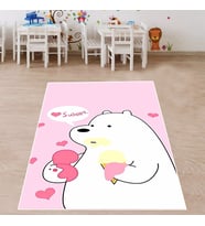 Sevimli Ayı Desenli Halı Dijital Baskı Yıkanabilir Kaymaz Taban Leke Tutmaz Çocuk Odası Halısı (Pembe)
