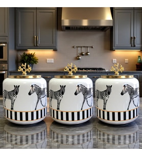 Büyük Boy Kahve Köşesi Seti Oval Baharatlık 1400 ml (Çay,Kahve,Şeker) Zebra At Gold