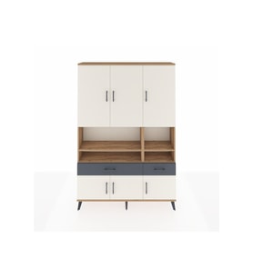 Arges Dolap 8 Raflı 2 Çekmeceli 6 Kapaklı 132x30x195 Çam-Aytaşı/Antrasit