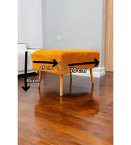 Retro Gürgen Ceviz Renk Ahşap Ayaklı Geniş Oturum Alanlı Özel Tasarım kare Bench Turuncu