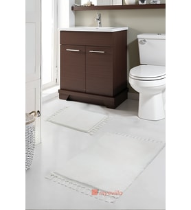 Simirna Ponpon Saçaklı Peluş Yıkanabilir Kaymaz Banyo Paspası 2'li Klozet Takımı Krem