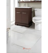 Simirna Ponpon Saçaklı Peluş Yıkanabilir Kaymaz Banyo Paspası 2'li Klozet Takımı Krem