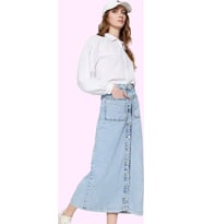 Kadın Denim Maxi Etek Yüksek Bel Kemerli Pamuk Günlük Kombinler Yaz Aylarının Vazgeçilmezi