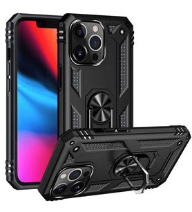 iPhone 13 Pro Max Kılıf Zore Vega Yüzüklü Standlı Zırh Kılıf (Siyah)