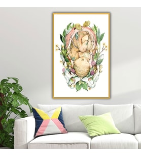 Metal Çerçeveli Cam Tüp Bebek Poliklinik Tablosu Çiçekli Bebek (Gold)