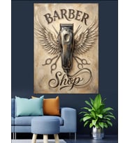 Vintage Berber Salonu Logo Tasarımı Dekoratif Kanvas - Mdf Ahşap Tablo