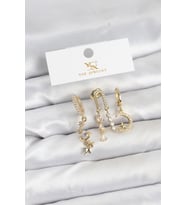 Pirinç Gold Renk Zirkon Taşlı Uzay Model YSX Trio Küpe Seti 5886 - GLST5845-1045