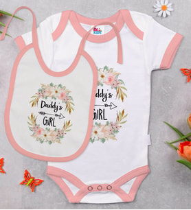 BK Kids Daddy's Girl Tasarımlı Pembe Bebek Body Zıbın ve Mama Önlüğü Hediye Seti-1