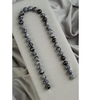 Karlı Obsidyen Doğal Taş Parlak Küre Kesim 10mm Dizi [AA]