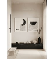 Minimalist Siyah-Beyaz Doğa 2'li Ahşap Çerçeveli Tablo Seti