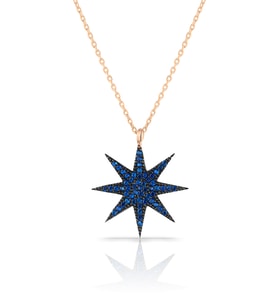AZURİS 925 AYAR GÜMÜŞ MAVİ TAŞLI YILDIZ KOLYE