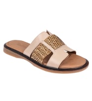Pullman Hakiki Deri Örgü Bantlı Düz Kadın Terlik PLM-26670 BEJ