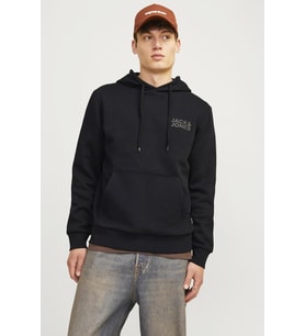 Jack & Jones Erkek Logo Baskılı Kapüşonlu Sweatshirt - Corp (Siyah)