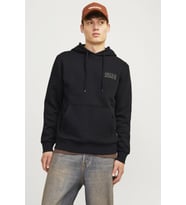 Jack & Jones Erkek Logo Baskılı Kapüşonlu Sweatshirt - Corp (Siyah)