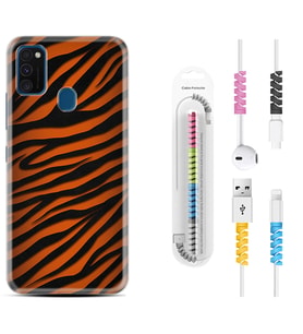 Samsung M21 M22 M23 M30 M31S M32 Kılıf Kablo Koruma Spiral Silikon Leopar Yeni 1676