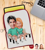 BK Gift Kişiye Özel Sevgililer Karikatürlü Taşınabilir Koruyucu Tablet Kılıfı & Organizer Çanta - Kırmızı-55