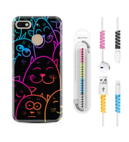 General Mobile GM8 Go GM9 GM20 Pro Plus Kılıf Kablo Koruma Spiral Silikon Neon Cats 1790