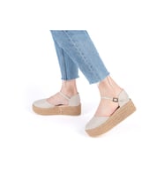 Gerçek Elişi Platformlu Poli Taban Espadril Dolgu Topuk Keten Espadril Handmade (Bej)