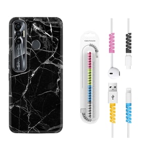 Tecno Spark 6 6 Go 8C 8 Pro 7 7 Pro Kılıf Kablo Koruma Spiral Silikon Fragile Black Mermer 1378