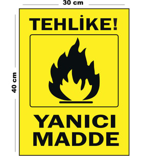 Metal Tehlike Yanıcı Madde 30 cm x 40 cm A3 Büyüklüğünde Uyarı Levhası Yönlendirme Tabelası