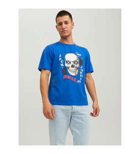 Jack & Jones Erkek Kuru Kafa Desenli Baskılı T-shirt - 12227779 (Mavi)