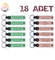 Yeşil & Yavru Ağzı, Düğün Davetlilerine Özel Sürpriz, 18’li Set, Kişisel Mesajlı Deri Anahtarlık