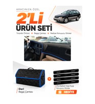 SUBARU OUTBACK (1998-2003) Uyumlu Torpido Örtüsü + Deri Bagaj Çantası + Sticker Seti - Siyah Mavi