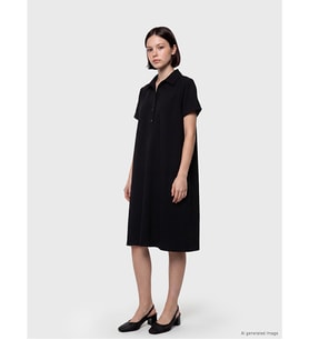 LCW Petite Siyah Polo Yaka Müslin Elbise