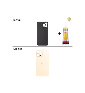 iPhone 12 PRO MAX Altın Arka Kapak Arka Cam Batarya Kapağı Lazer Kesim Kapak Pil Kapağı + B-7000 Yapıştırıcı