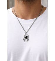 Siyah Taşlı Örümcek Kolye Gümüş Renk 60 cm Zincir Unisex Metal Aksesuar