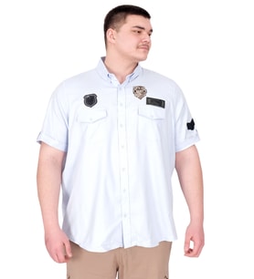 Mode XL Büyük Beden Erkek Gömlek Çift Kapaklı Gabardin U25601B Mavi
