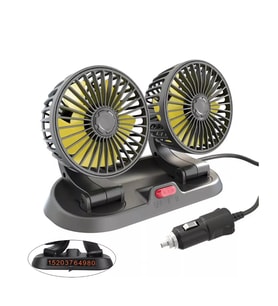 Araç İçi Torpido Üstü Çift Fanlı Oto Vantilatör 360° Dönerli Numaratörlü 12-24 V
