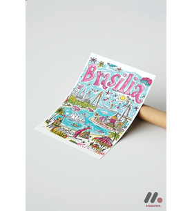 Brasilia İllüstrasyon Posteri, Çerçevesiz Yüksek Kalite Duvar Afişi - Seyahat
