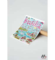 Brasilia İllüstrasyon Posteri, Çerçevesiz Yüksek Kalite Duvar Afişi - Seyahat
