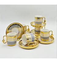 BY COMO LÜX GRİ-GOLD VİNTAGE PORSELEN KAHVE FİNCAN 12 Parça & 6 Kişilik