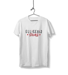 Ellisekiz Sivas Yazılı Sivas Temalı Unisex Beyaz Sıfır Yaka Tişört