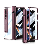 Lexroo Galaxy Z Fold 4 Kılıf Kıpta Standlı Kalem Bölmeli Kılıf - Mürdüm
