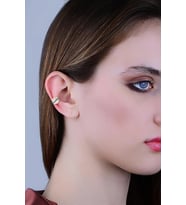 Gümüş rose yeşil taşlı yaprak modeli sıkıştırmalı kıkırdak küpe  ear cuff SGTL11963YESIL