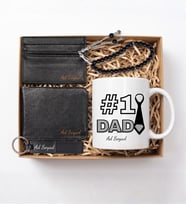 Kişiye Özel Erkek Cüzdan & Kartlık & Tesbih & Siyah Anahtarlık & #1 Dad Tasarımlı Kupa Bardak Hediye Seti, Babalar Günü Hediye Seti, Babaya Hediye, Erkeğe Hediye