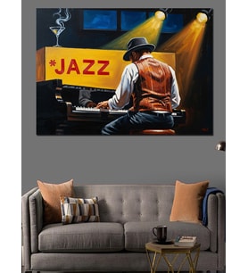 "Jazz" Saksafon Müzik Kulübü Dekoratif Kanvas - Mdf Ahşap Tablo