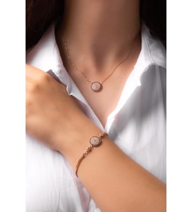Nazar Boncuklu Zirkon Taşlı Rose Kaplama Gümüş Kolye Bileklik Takım 925 Ayar