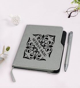 BK Gift Kişiye Özel İsimli Gri Termo Deri Defter Kalem Seti-10