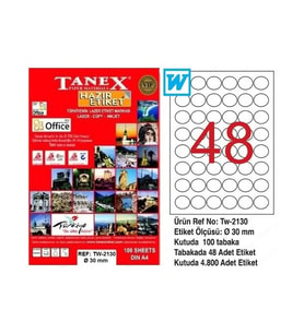 Tanex Lazer Etiket 100 YP 0.30 MM Laser-Copy-Inkjet Yuvarlak TW-2130