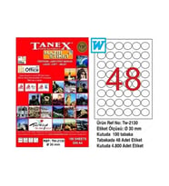 Tanex Lazer Etiket 100 YP 0.30 MM Laser-Copy-Inkjet Yuvarlak TW-2130