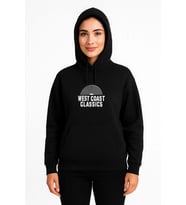 Kadın Oversize Kapüşonlu Cepli Baskılı 3 İplik Pamuklu Hoodie Sweatshirt - Siyah