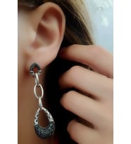 İtalyan tasarımı 925 ayar gümüş oniks taşlı lüks küpe