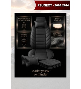 peugeot 2008 2014 Koltuk ve Kılıf uyumlu Minder Lüks Siyah Yastık 2 Minder 2 Yastık