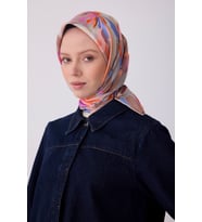 Çiçek Desen İpek Twill Eşarp  - 2026 İlkbahar-Yaz (T)  4315 (Pudra)