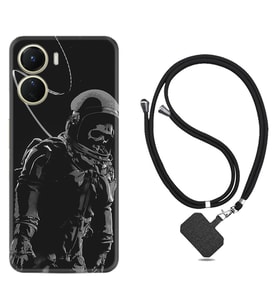 Vivo Y16 Kılıf Silikon Boyun Askılı İpli Desenli Silikon İskelet Astronot 1613